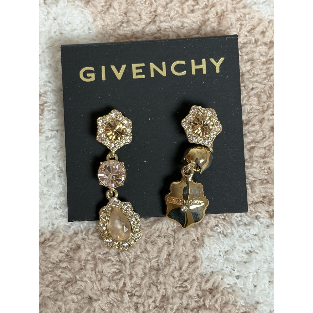 Givinchy Amber Color Crystal Sparkle Drop Earrings Nip Great Gift